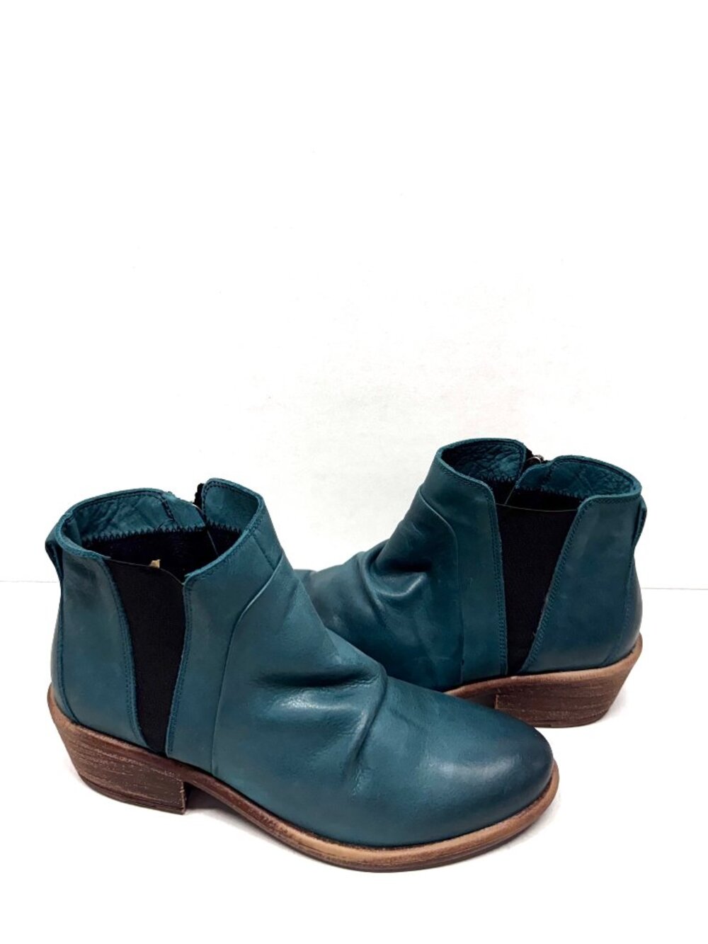 MIZ MOOZ ANKLE LEATHER BOOTIE SIDE ZIP ELASTIC GORE TEAL 37EU / 7 US NEW B 37